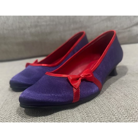 Grasshoppers Red Hat Society Purple Satin Bow Heels Women's Size 6.5 - Picture 7 of 10